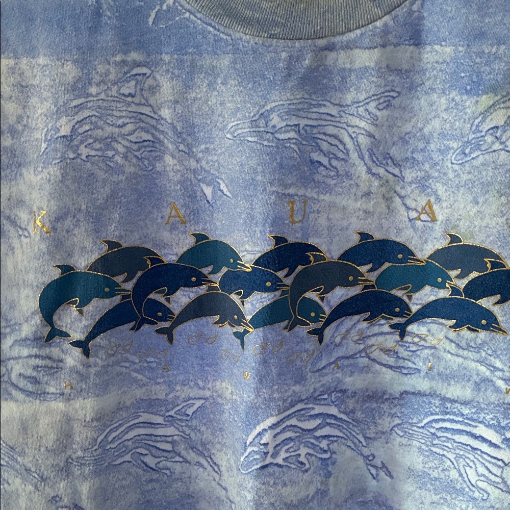 KAUAI Hawaii— Woman’s Blue Dolphin Print Shirt (Sz L) - Picture 2 of 6